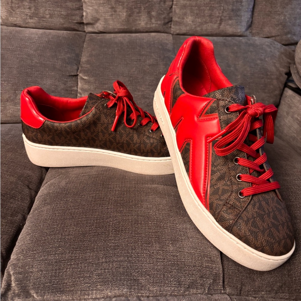 Michael Kors Red and Brown Patterned Sneakers